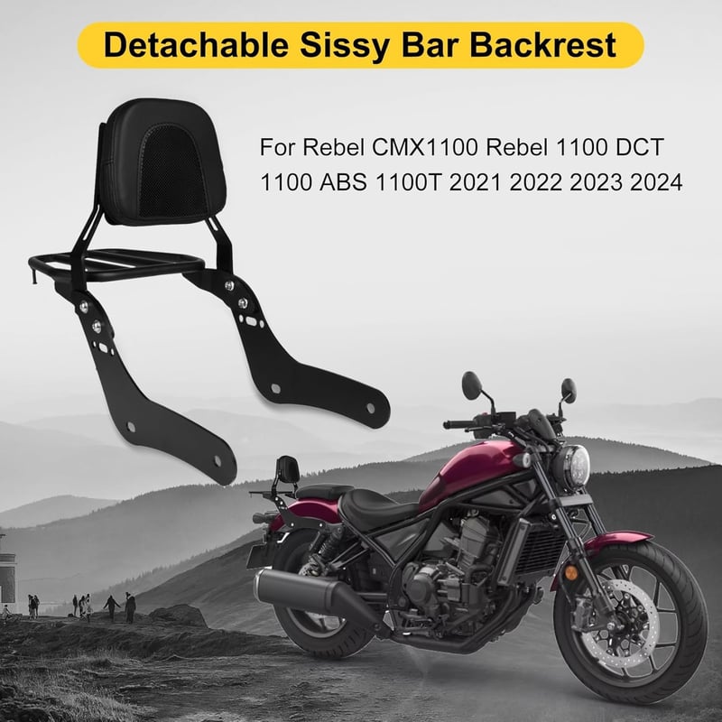 PSLER Honda Rebel CMX1100 Háttámla Üléspárna Csomagtartóval - Motoros Sissy Bar Hátsó Utasnak, Fekete Acél Váz, 2021-2024 Modellekhez