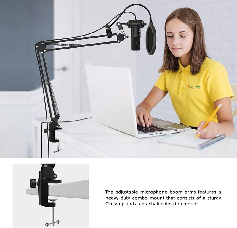 FIFINE USB Streaming Mikrofon Karral - PC, PS4, PS5, MAC Kompatibilis, Popszűrővel