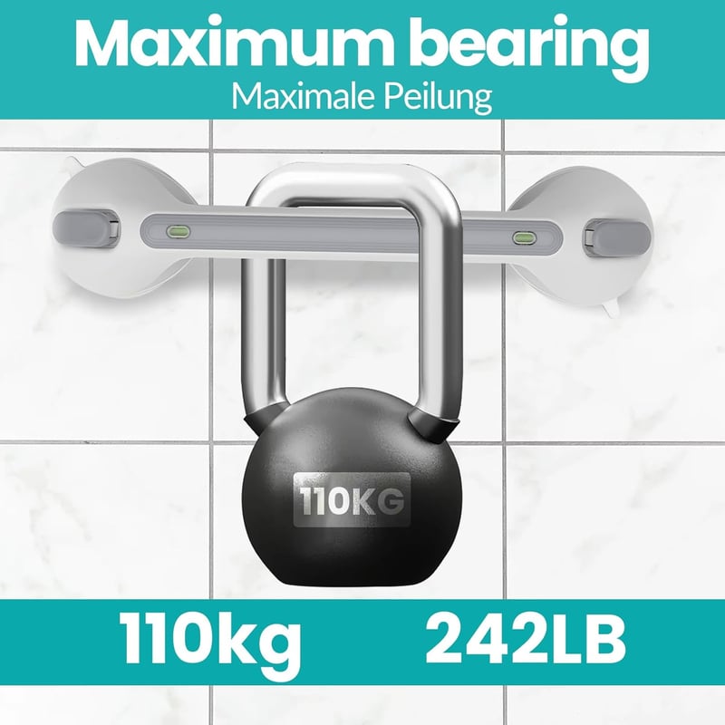 LORESJOY Zuhanyrúd 30cm Szívókorongos Fürdőkéz 120kg Időseknek