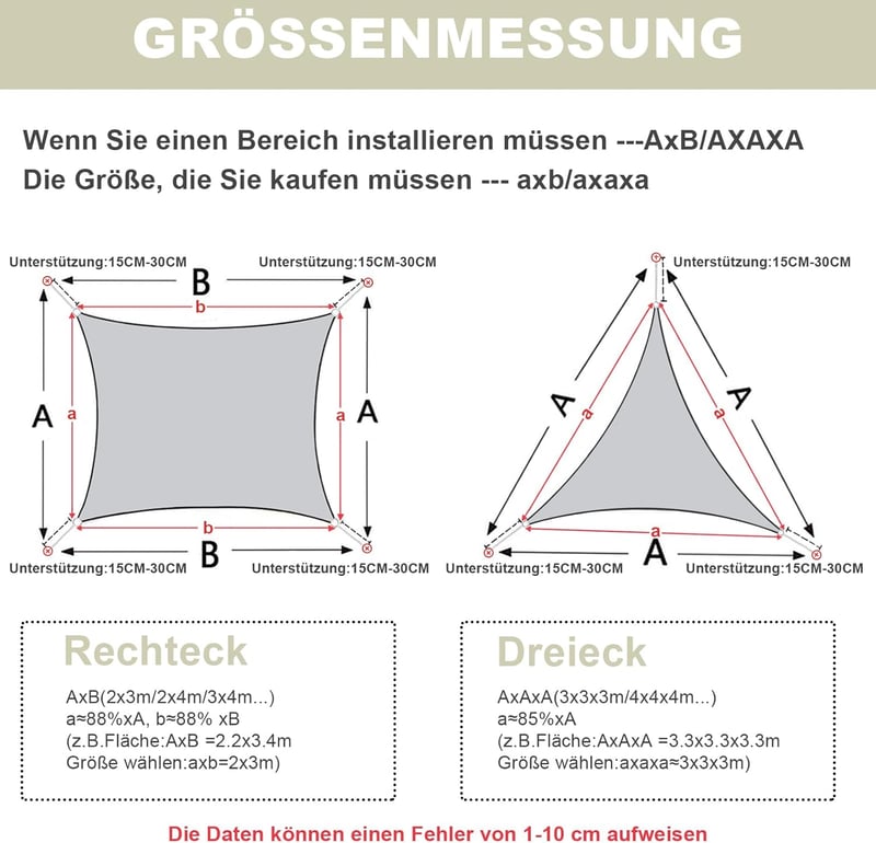 AXT SHADE Vízlepergető Háromszög Napvitorla 3x3x4,25m UV Védelemmel