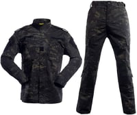 WISEONUS Airsoft Taktikai Ruházat Szett - Katonai Terepszínű Egyenruha Paintball Játékhoz, Vadászathoz - Fekete Terep Mintás Kabát és Nadrág 3