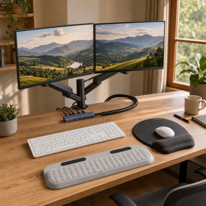 Kancelársky set: 1x USB hub + 1x set klávesnica a myš + 1x podložka + 2x opierka + 1x držiak monitora