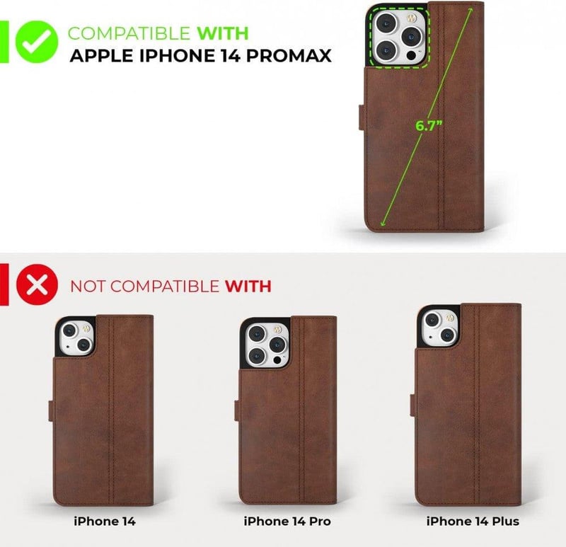 iPhone 14 Pro barna bőr tok pénztárcával, kártyatartóval és állvánnyal