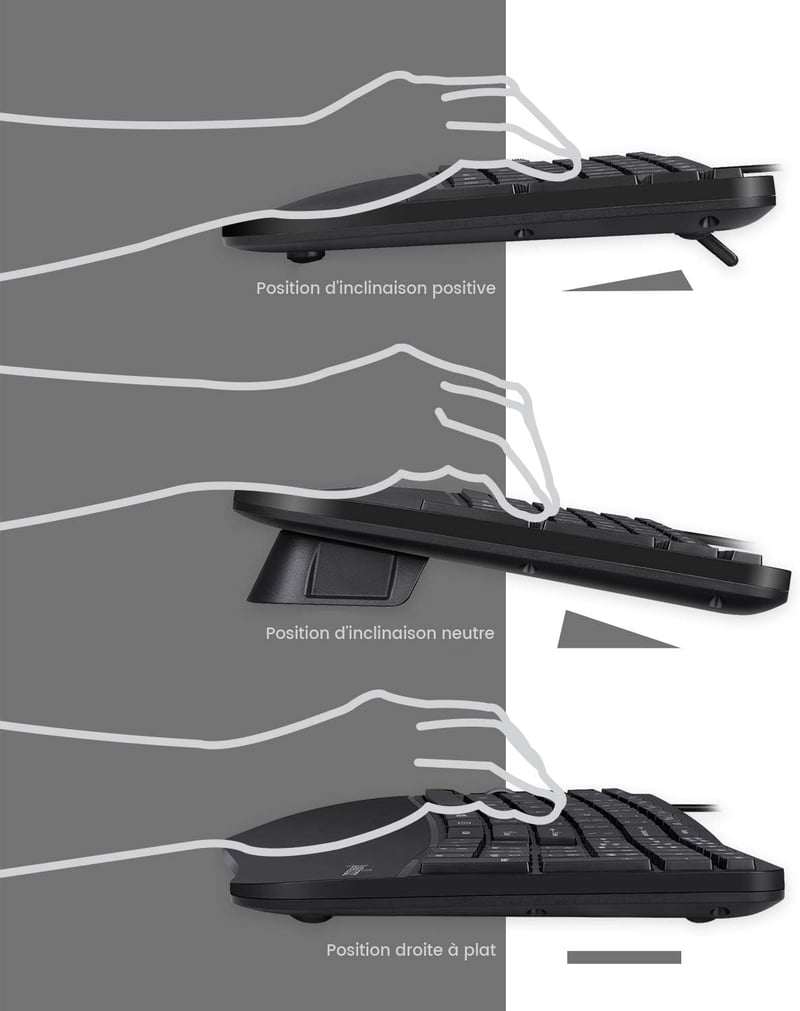Perixx Periduo-605 Ergonomikus Vezeték Nélküli Billentyűzet és Egér Szett - Függőleges Egér Dönthető Görgővel, Állítható Csuklótámasszal, Wi