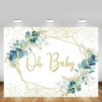 MEHOFOND 240x180 cm Zöld Leveles Fotóháttér Arany Pöttyökkel - Baba Fotózás, Születésnap, Baby Shower Dekoráció, Torta Fotózás 4