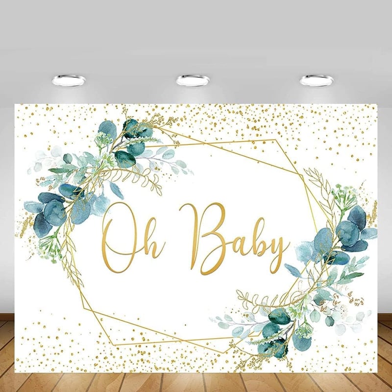 MEHOFOND 240x180 cm Zöld Leveles Fotóháttér Arany Pöttyökkel - Baba Fotózás, Születésnap, Baby Shower Dekoráció, Torta Fotózás