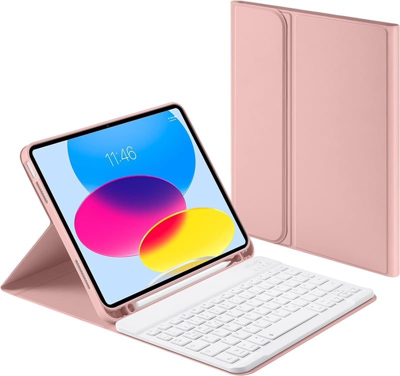iPad 10. generációs rózsaszín tok levehető német billentyűzettel és ceruzatartóval, 10.9" (2022)