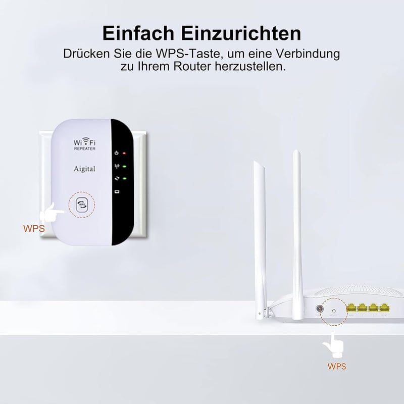 aigolink WiFi Jelerősítő 300 Mbps - Fehér Vezeték Nélküli Repeater Ethernet Porttal, WPS Gombbal, AP Móddal, Kompakt Dizájnnal és Kikapcsolh