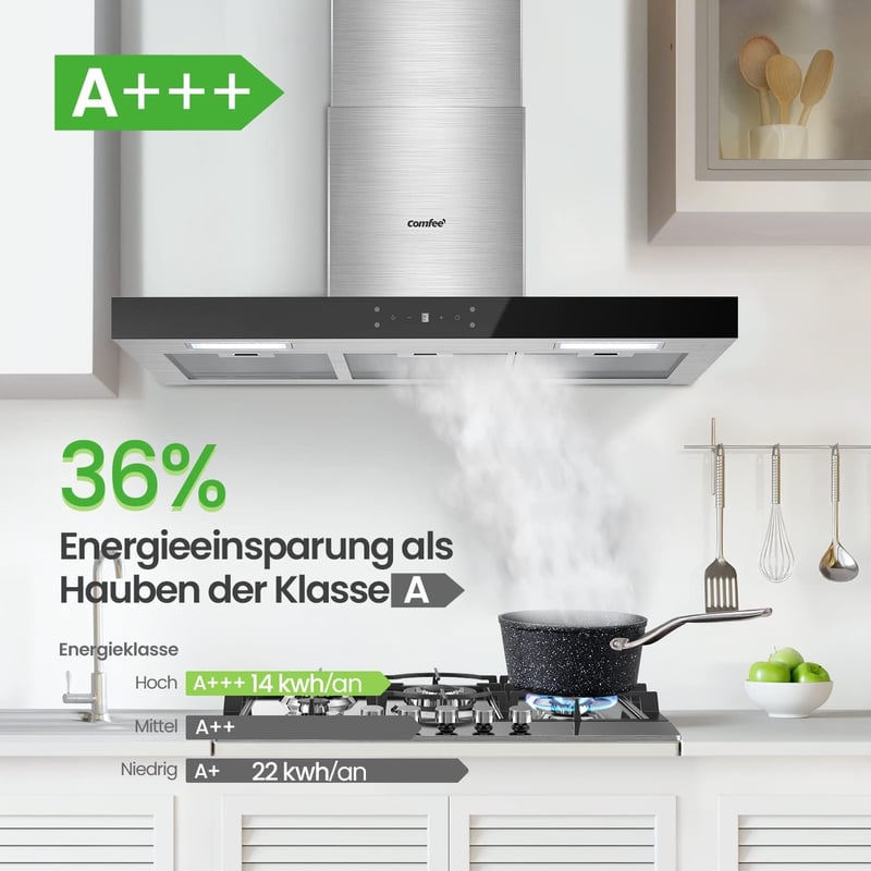 COMFEE' 90cm-es A+++ Energiaosztályú Páraelszívó, 650m³/h Teljesítmény, Gesztus Vezérléssel