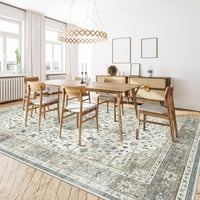 HOMFINE Vintage Szőnyeg - Mosható Rövid Szálú Virágmintás Padlószőnyeg Nappali, Hálószoba, Étkező - Csúszásgátló, Puha - Bézs-Zöld 120x170 cm 6