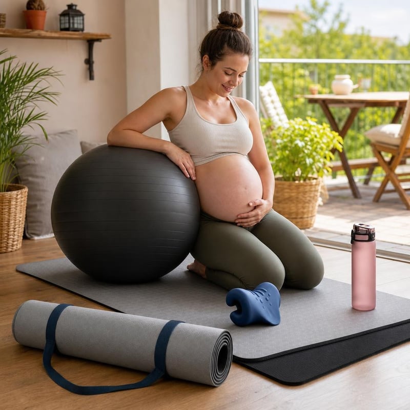 Pachet Yoga pentru Gravide: Saltea 8mm + minge fitness + pernă cervicală + bidon 500ml
