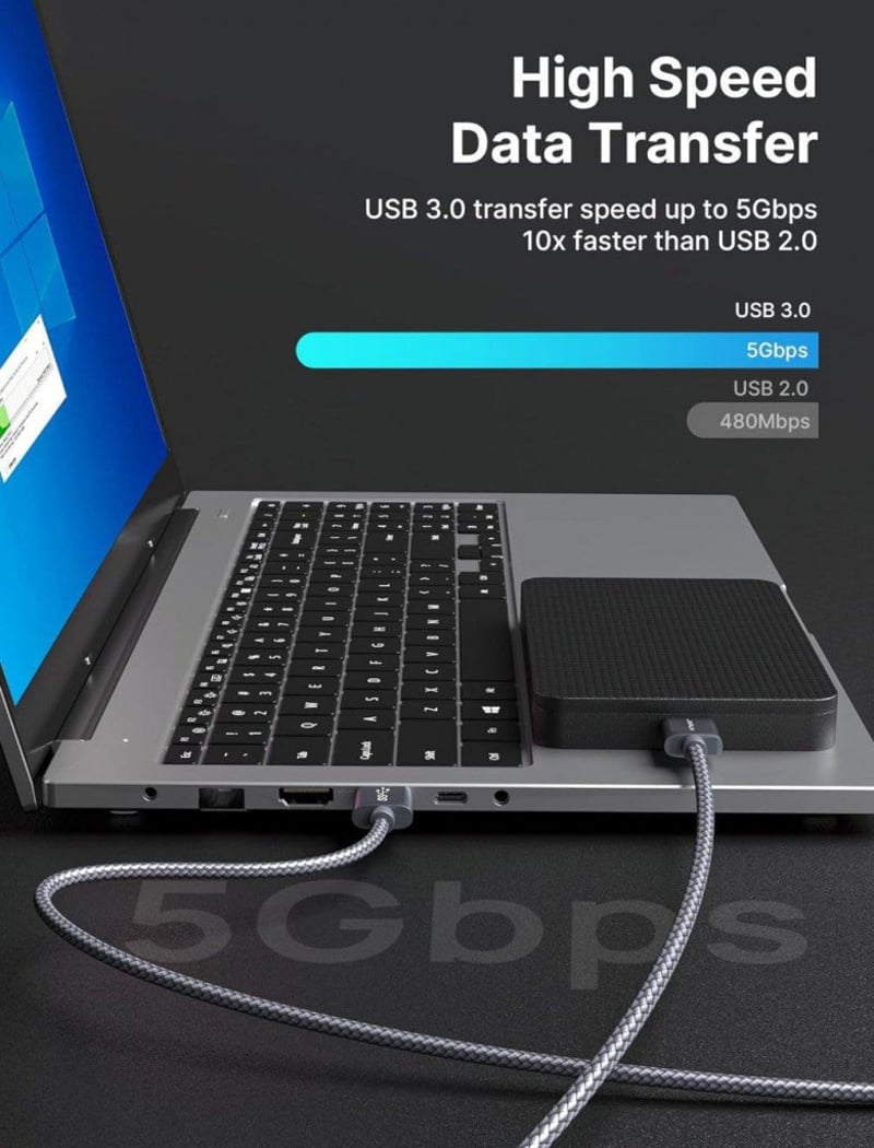 Set cabluri JSAUX USB 3.0 (1m + 2m) pentru imprimantă, HDD - Gri
