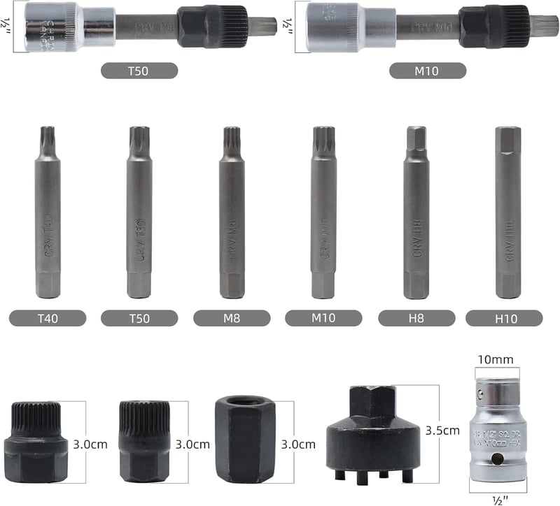 CCLIFE 13 részes generátor szerszámkészlet autókhoz, 12.5 mm 1/2" meghajtással