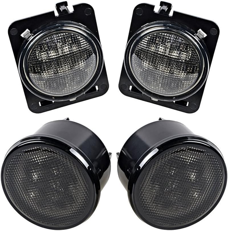 Beside_Auto LED Irányjelző és Oldalsó Jelzőfény Szett Jeep Wrangler JK JKU (2007-2018) - Sárga Fényű, Füstös Lencsés, Energiatakarékos Első