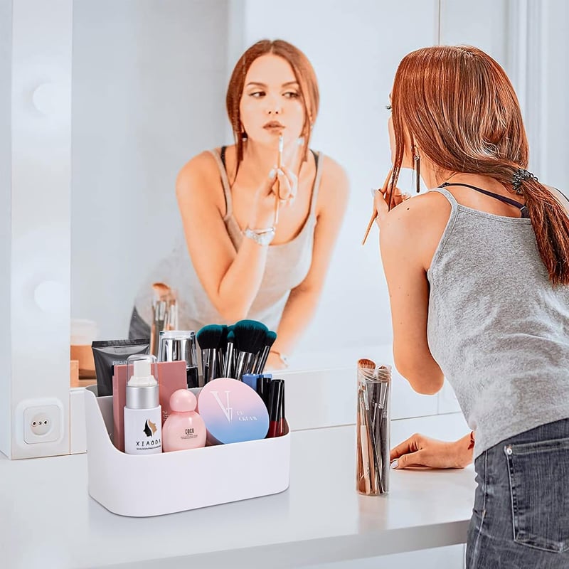 QH-Shop Fehér Fa Íróasztal Rendszerező 5 Rekesszel - Távirányító és Irodaszer Tartó
