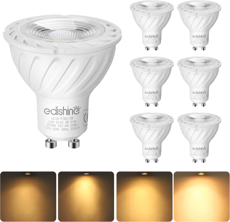 EDISHINE GU10 LED Izzó 5W Meleg Fehér 2700K Fényerőszabályzós 350 Lumen 38° Szögű 50W Halogén Helyettesítő Energiatakarékos 6db Csomag