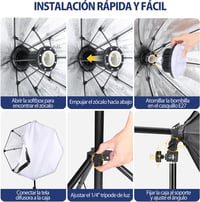 Potaeco Stúdió Világítás Szett 2db Oktogon Softbox LED 150W Távirányítóval Állítható Állvánnyal Fotózáshoz Videózáshoz 7
