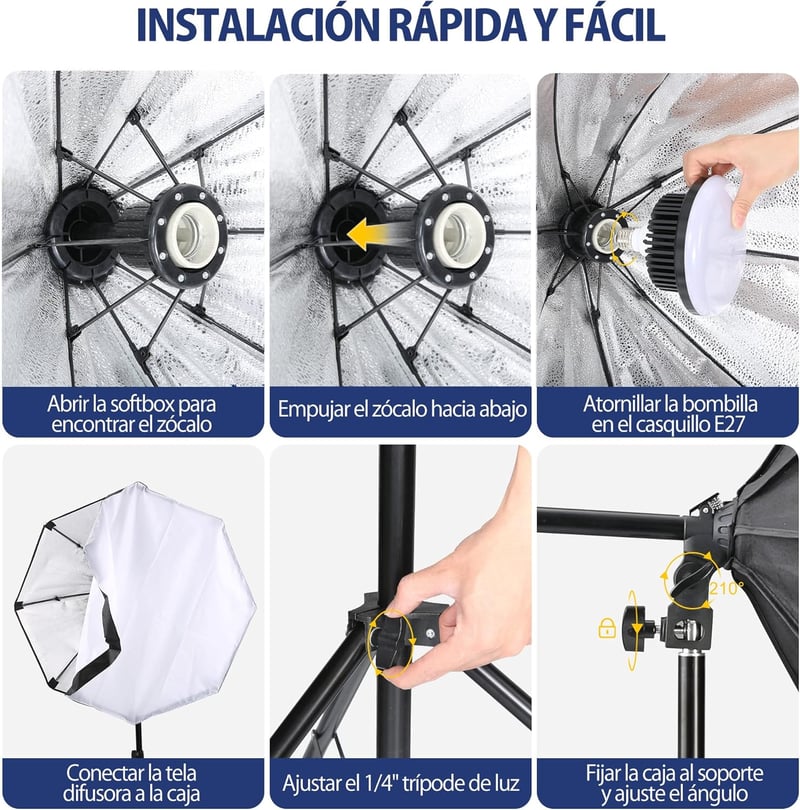 Potaeco Stúdió Világítás Szett 2db Oktogon Softbox LED 150W Távirányítóval Állítható Állvánnyal Fotózáshoz Videózáshoz