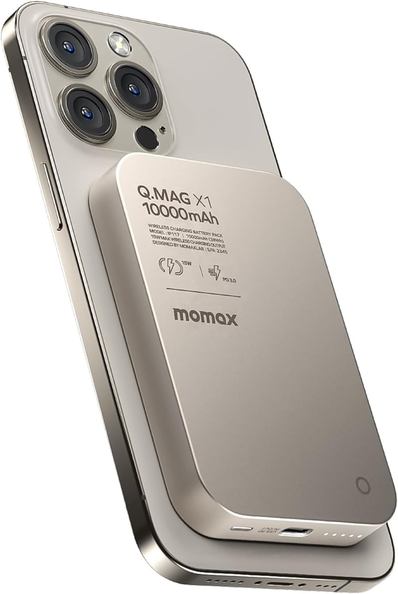 MOMAX 10000 mAh Mágneses Powerbank 20W Vezeték Nélküli Töltő iPhone 16/15/14/13/12 Sorozathoz USB-C Kábellel Hordozható Külső Akkumulátor