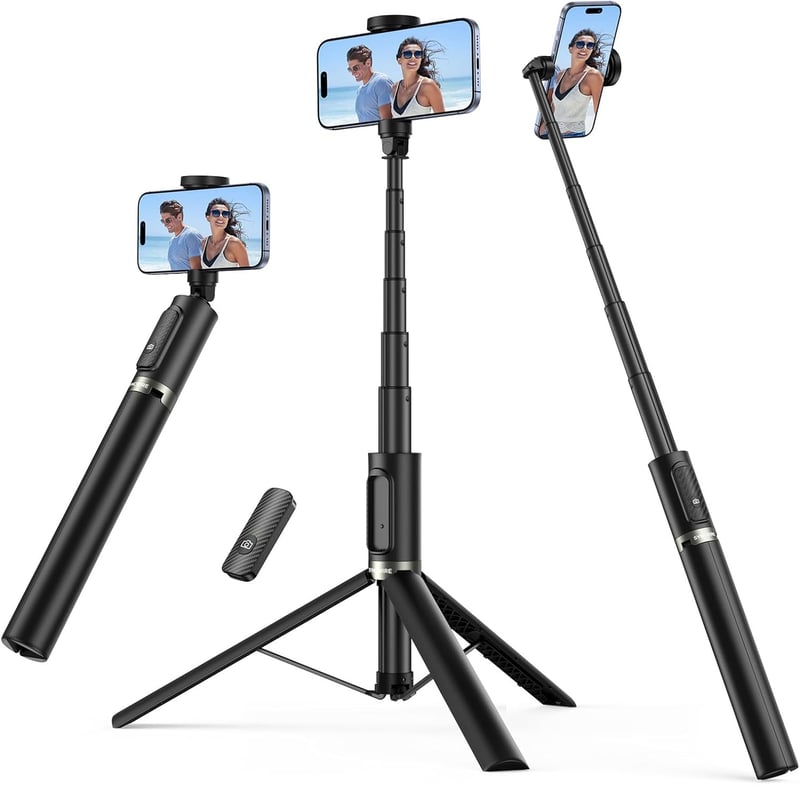 SYNCWIRE 140 cm Alumínium Szelfibot és Állvány Távirányítóval - 360° Forgatható Tripod iPhone 16/15/14/13 és Más Okostelefonokhoz - Fekete