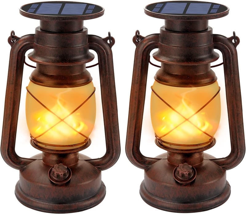 Fortand vintage napelemes LED lámpás, lángeffekttel - 2 db kerti függő lámpa