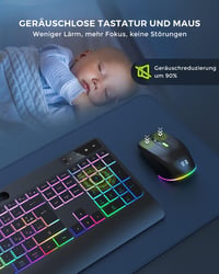 seenda Vezeték Nélküli Billentyűzet-Egér Szett, RGB Háttérvilágítással, Csuklótámasszal, USB/Type-C, Telefontartóval, QWERTZ, PC/Mac 7