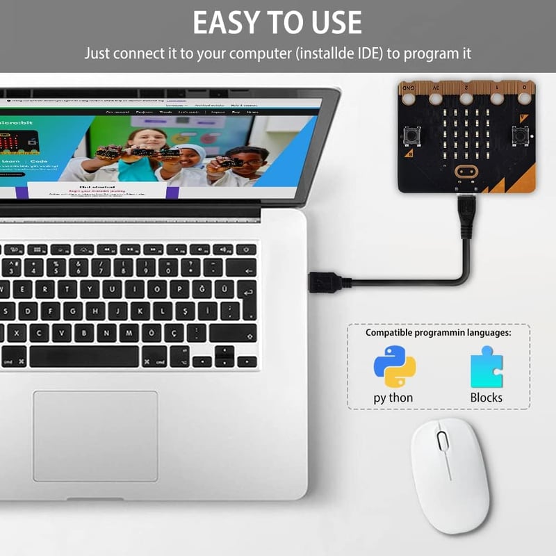 GeeekPi BBC Micro:bit V2.2 Programozható Fejlesztői Panel - Kódoláshoz és Oktatáshoz, Beépített Szenzorokkal, USB Kábellel és Elemtartóval