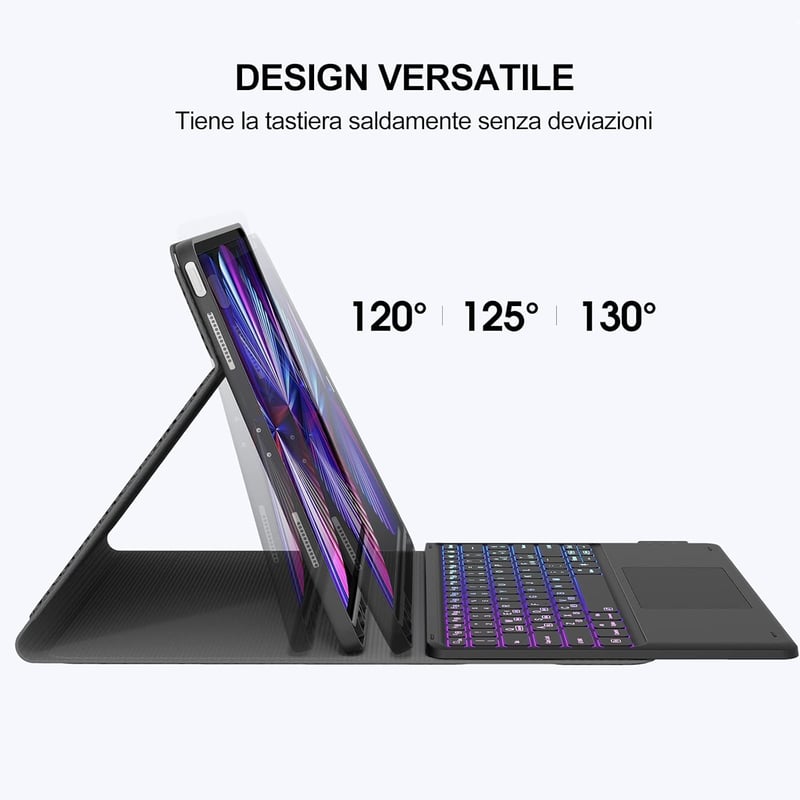 Earto iPad Pro 12.9 háttérvilágítós billentyűzet tok, trackpaddal, 3 zónás