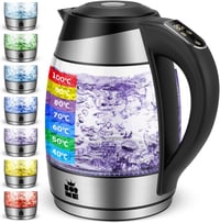 FOR ME 1,8L Üveg Elektromos Vízforraló Hőmérséklet Szabályozással 40-100°C, 7 Színű LED Világítással, Melegen Tartó Funkcióval, BPA-mentes 1