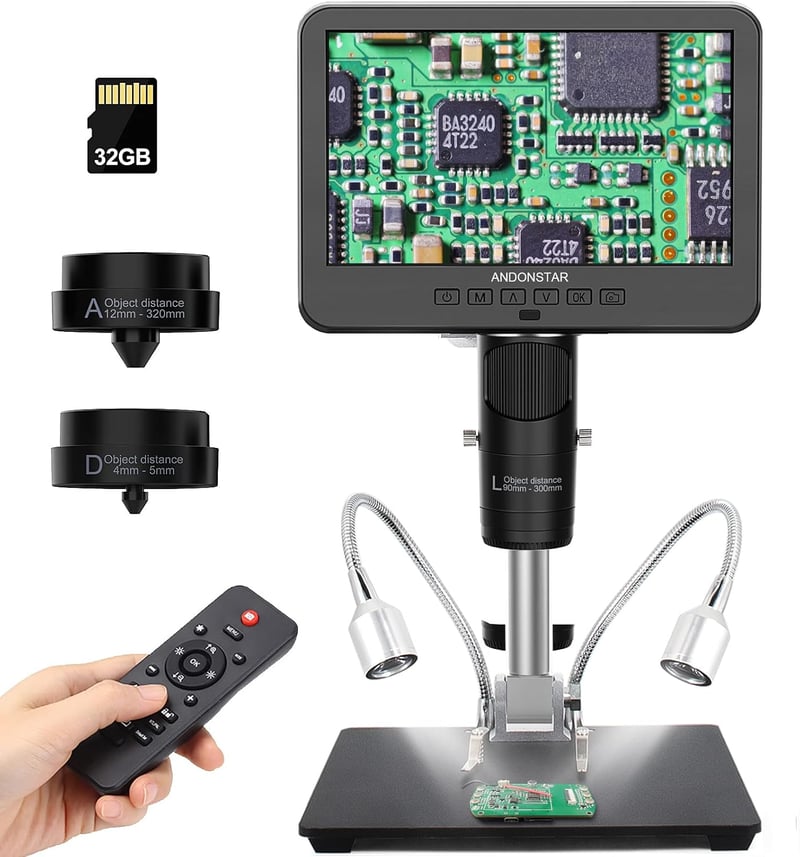Andonstar AD246S-M HDMI Digitális Mikroszkóp 2000x Nagyítással, 3 Lencsés 2160P UHD Felvétellel, 7" LCD Kijelzővel, Forrasztáshoz, Elektroni