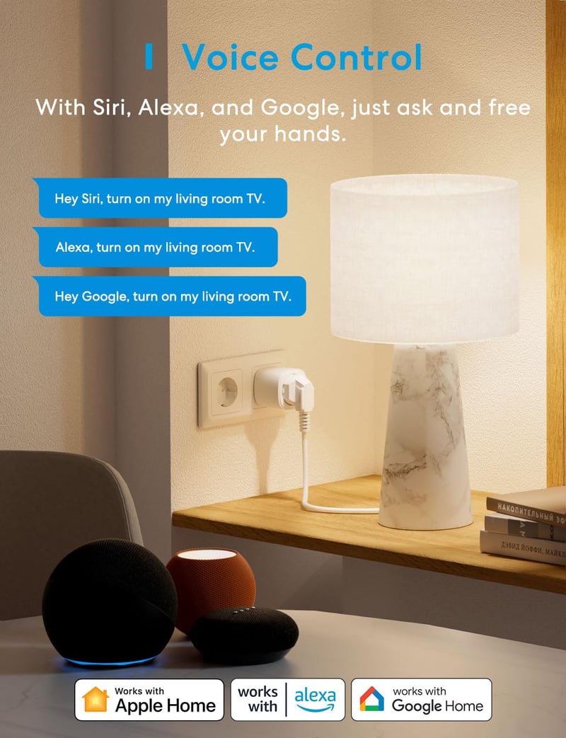 Meross Okos Konnektor Energiafogyasztás Méréssel, WiFi Aljzat 16A, Hangvezérléssel, Apple Home, Alexa és Google Kompatibilis, 4 db Fehér