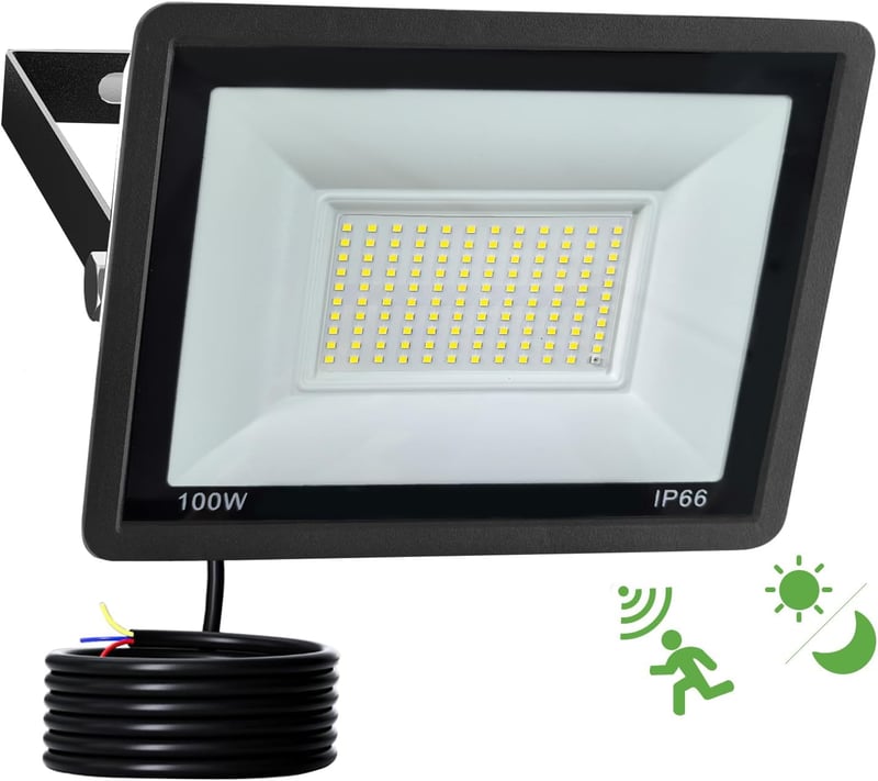 Fosingut 100W LED Reflektor Mozgásérzékelővel - 10000 Lumen Kültéri Lámpa, 6500K, IP66 Vízálló Falvilágítás Garázshoz, Pincéhez, Kerthez