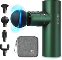 arboleaf Mini Masszázspisztoly - 3200 RPM, 0,47 kg, Nyomásérzékelő, 4 Szilikon Fej, USB-C, Hordtáskával, Csendes Izommasszírozó (Zöld) 1