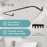 Erica U-alakú zuhanyfüggöny rúd 70x165x70 cm - Falra szerelhető, PVC bevonatú, rozsdamentes, 20 kg teherbírású 3