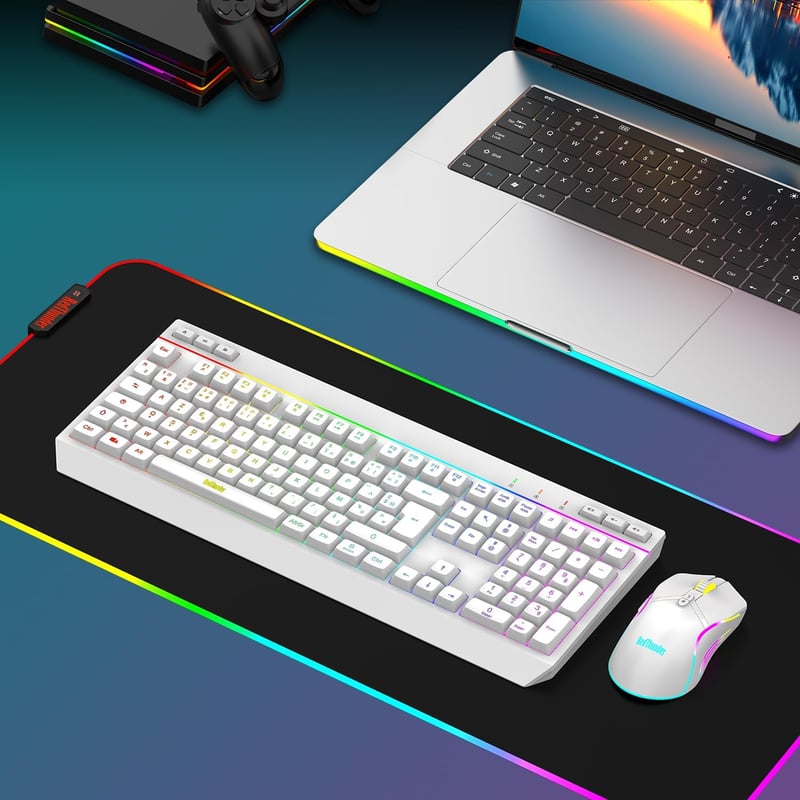 RedThunder K20 Vezeték Nélküli Billentyűzet és Egér Szett - Tölthető, RGB Háttérvilágítás, Multimédia Funkciógombok, 4800 DPI Egér, PC/Mac K
