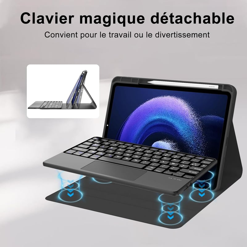 FARYODI Mágneses Bluetooth Billentyűzet Tok Xiaomi Pad 6/6 Pro Tablethez - Levehető AZERTY Kiosztás, Érintőpaddal, 11 Colos, Fekete