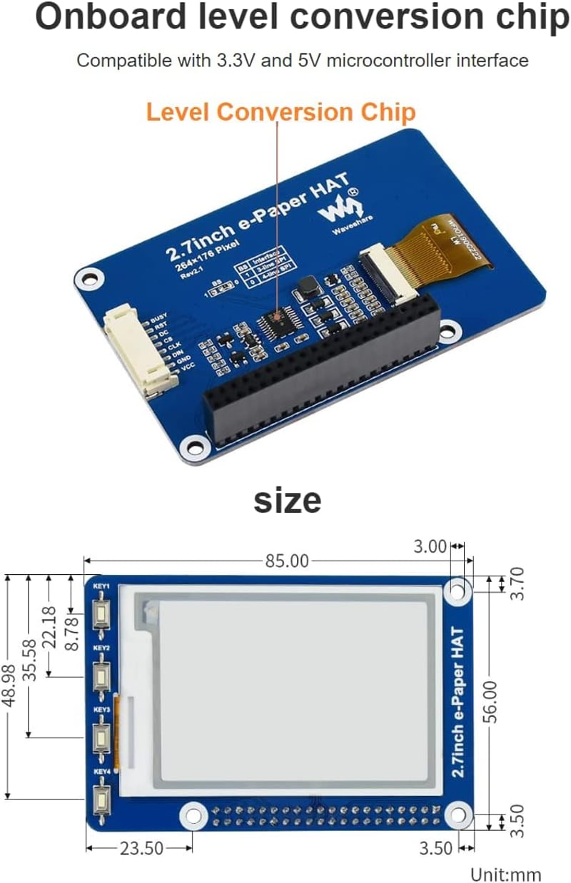 IBest 2,7" E-Ink Kijelző Modul Raspberry Pi-hez - 264x176 Felbontás, Kétszínű, SPI