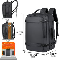 BAGZY Férfi Laptop Hátizsák 17" - Vízálló, Bővíthető 30-40L Utazótáska USB Töltőporttal, Kézipoggyász Méret 45x36x20cm, Fekete 3