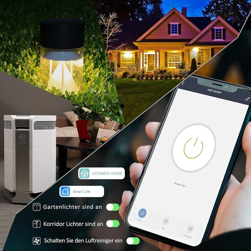 UCOMEN Kültéri WiFi Okos Konnektor - Vízálló, 16A, Alexa és Google Home Kompatibilis