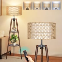 OUTON Fa Állólámpa LED Tripod Polccal - Távirányítós, 4 Színhőmérséklet, Időzítő, Dupla Lámpaernyő, Dió Színű, Nappali és Hálószoba Világítá 2