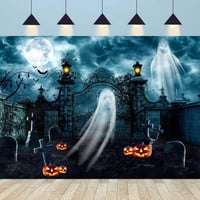 Kísérteties Halloween Háttér: Kék Temető Szellemekkel és Töklámpással 1