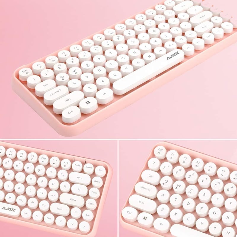 FELiCON 308i Rózsaszín Retro Bluetooth Billentyűzet - Csendes, Kompakt, 84 Gombos, Írógép Dizájn