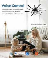 LJX Okos Mennyezeti Lámpa Ventilátorral 78 cm - Alexa és Google Kompatibilis, Csendes DC Motor, Szabályozható Fényerő, Téli/Nyári Üzemmód, F 2