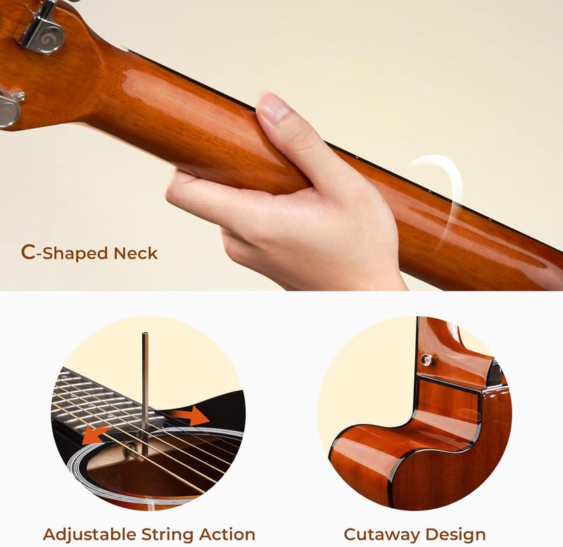 Vangoa 41" Fekete Akusztikus Gitár Szett Kezdőknek, Teljes Méretű Cutaway Western Gitár
