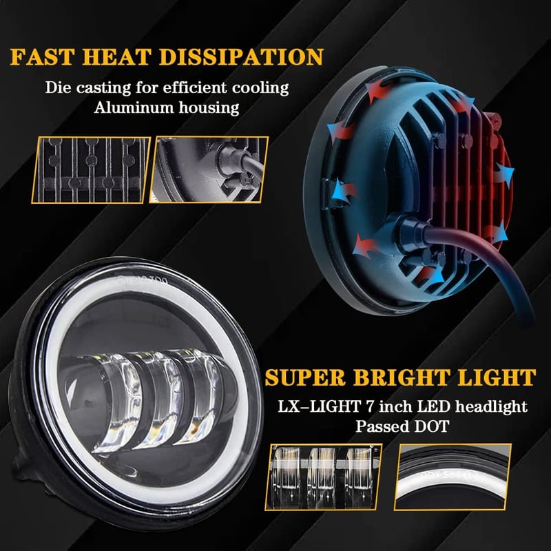 SKUNTUGUANG 7 Inch Harley Daymaker LED fényszóró + 4,5 Inch ködlámpa szett