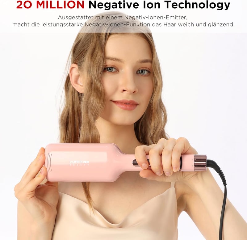 PARWIN PRO BEAUTY Sellő Hullám Hajvasaló - 32 mm Dupla Henger, 4 Hőfokozat, Rózsaszín, Minden Hajtípushoz, Ionos Technológia