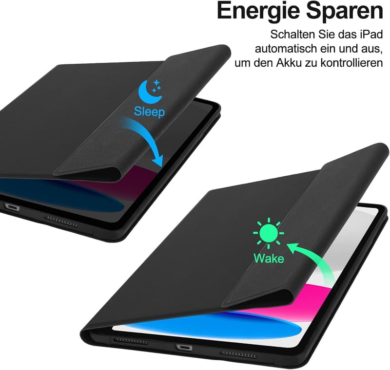 JADEMALL Bluetooth Billentyűzetes Tok iPad 10. Generációhoz (2022) - 10,9" Mágneses QWERTZ Védőtok, Leválasztható Billentyűzet, Fekete