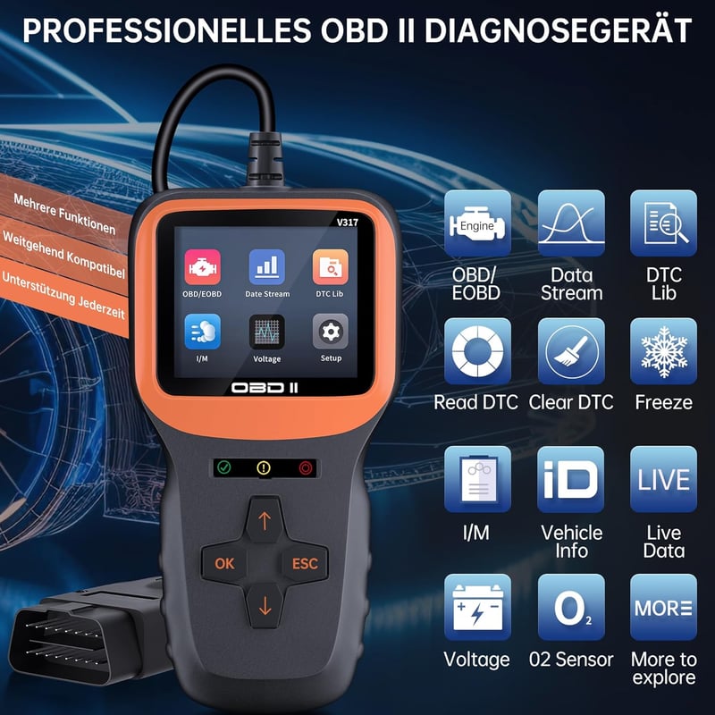 BGFOX V317 OBD2 autódiagnosztikai készülék színes LCD kijelzővel