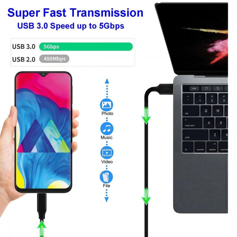 UNIDOPRO 3 méteres USB 3.0 - Type C gyorstöltő kábel Samsung, Huawei készülékekhez