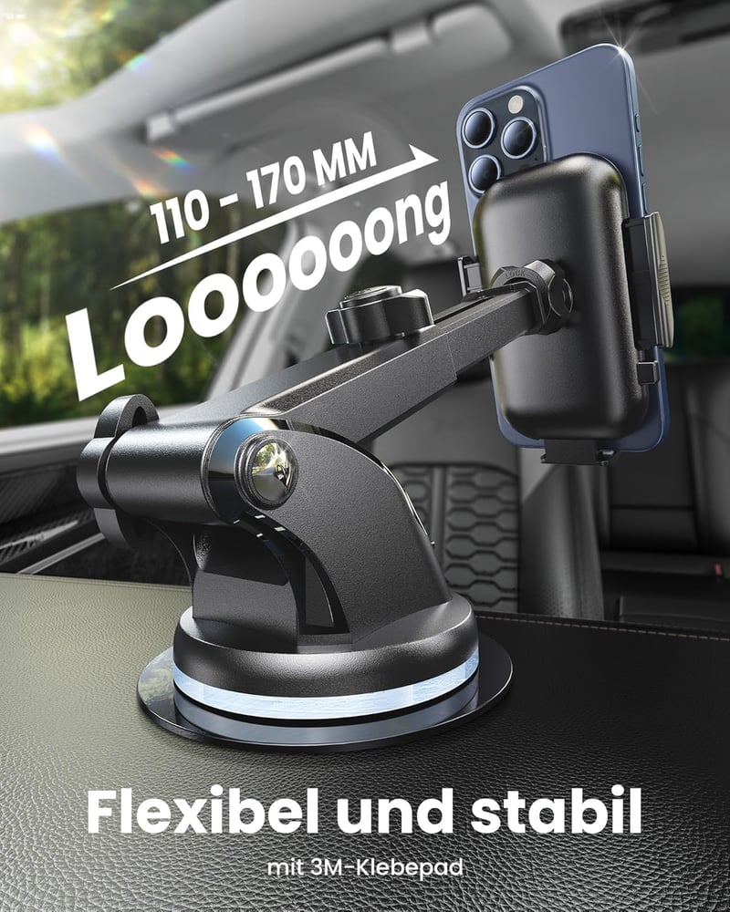 andobil 3-in-1 Univerzális Autós Telefontartó - Szellőzőrácsra és Szélvédőre, Karbon Fekete, iPhone Samsung Huawei Xiaomi Kompatibilis